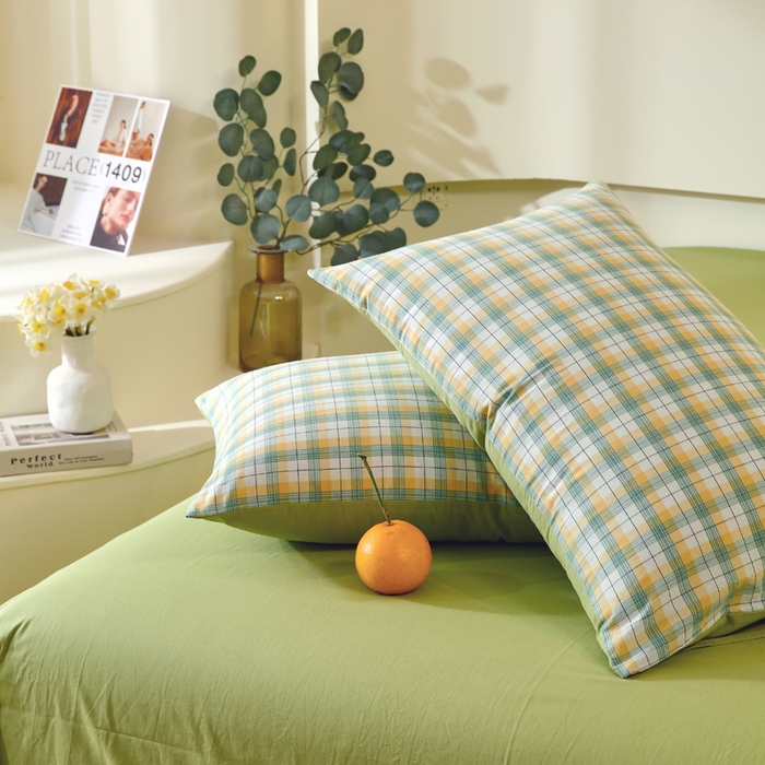 91家纺网 家纺一手货源 找家纺 春皖家纺 2026新款色织AB版水洗棉三件套四件套单品系列（单枕套风格一） 栗木-芒格