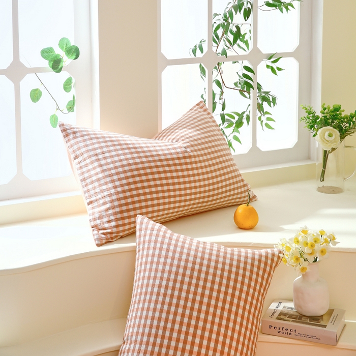 91家纺网 家纺一手货源 找家纺 春皖家纺 2026新款色织AB版水洗棉三件套四件套单品系列（单枕套风格一） 素雅-玉格