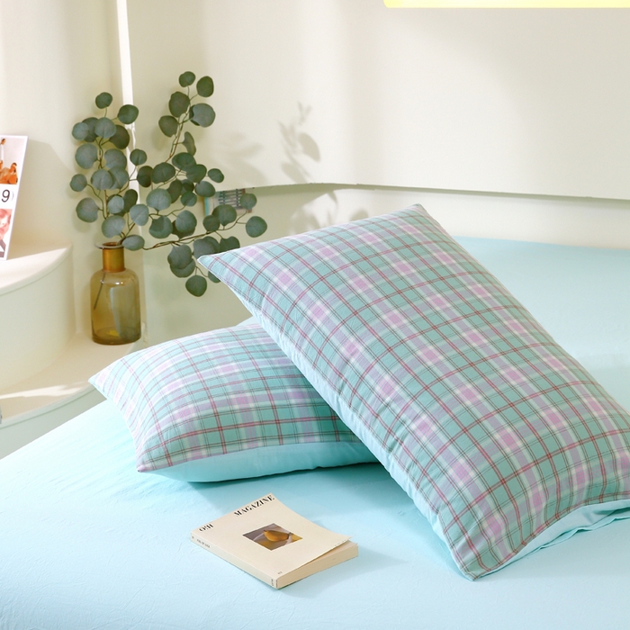 91家纺网 家纺一手货源 找家纺 春皖家纺 2026新款色织AB版水洗棉三件套四件套单品系列（单枕套风格一） 素雅-情调