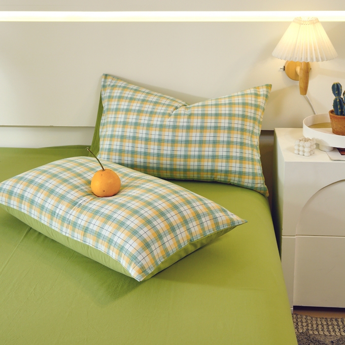 91家纺网 家纺一手货源 找家纺 春皖家纺 2026新款色织AB版水洗棉三件套四件套单品系列（单枕套风格一） 栗木-芒格