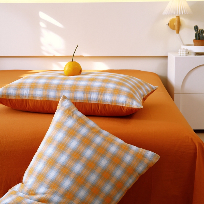 91家纺网 家纺一手货源 找家纺 春皖家纺 2026新款色织AB版水洗棉三件套四件套单品系列（单枕套风格一） 素雅-沐夏