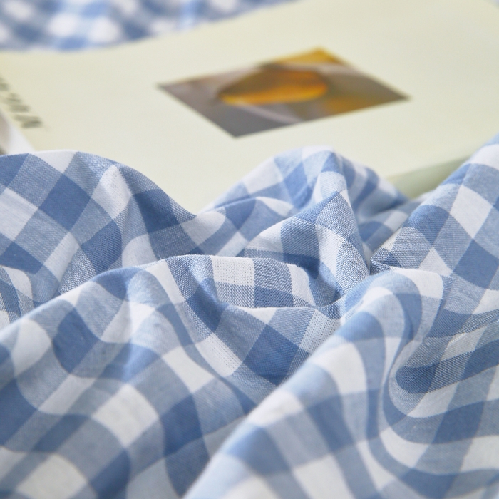 91家纺网 家纺一手货源 找家纺 春皖家纺 2026新款色织AB版水洗棉三件套四件套单品系列（单枕套风格一） 素雅-蓝小格