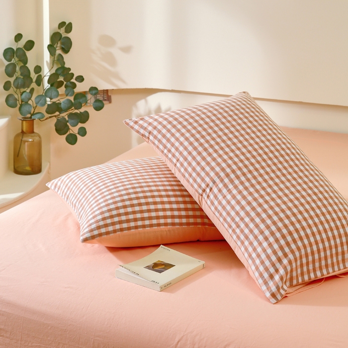 91家纺网 家纺一手货源 找家纺 春皖家纺 2026新款色织AB版水洗棉三件套四件套单品系列（单枕套风格一） 素雅-玉格