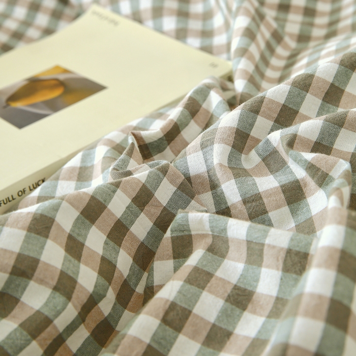 91家纺网 家纺一手货源 找家纺 春皖家纺 2026新款色织AB版水洗棉三件套四件套单品系列（单枕套风格一） 素雅-绿格