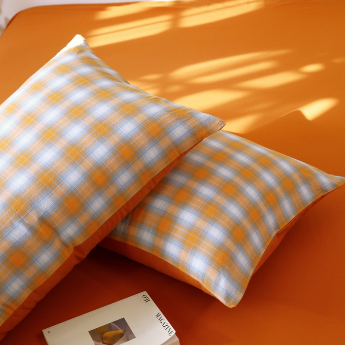 91家纺网 家纺一手货源 找家纺 春皖家纺 2026新款色织AB版水洗棉三件套四件套单品系列（单枕套风格一） 素雅-沐夏