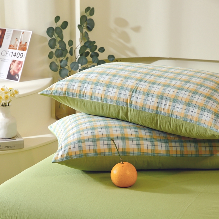 91家纺网 家纺一手货源 找家纺 春皖家纺 2026新款色织AB版水洗棉三件套四件套单品系列（单枕套风格一） 栗木-芒格