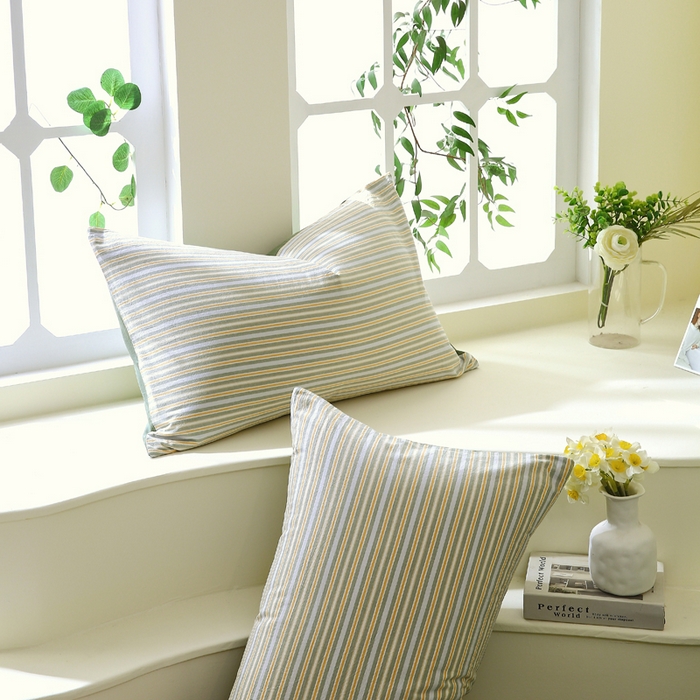 91家纺网 家纺一手货源 找家纺 春皖家纺 2026新款色织AB版水洗棉三件套四件套单品系列（单枕套风格一） 素雅-绿条