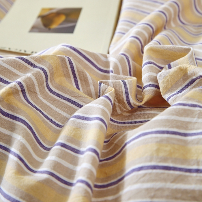 91家纺网 家纺一手货源 找家纺 春皖家纺 2026新款色织AB版水洗棉三件套四件套单品系列（单枕套风格一） 素雅-杏黄纹