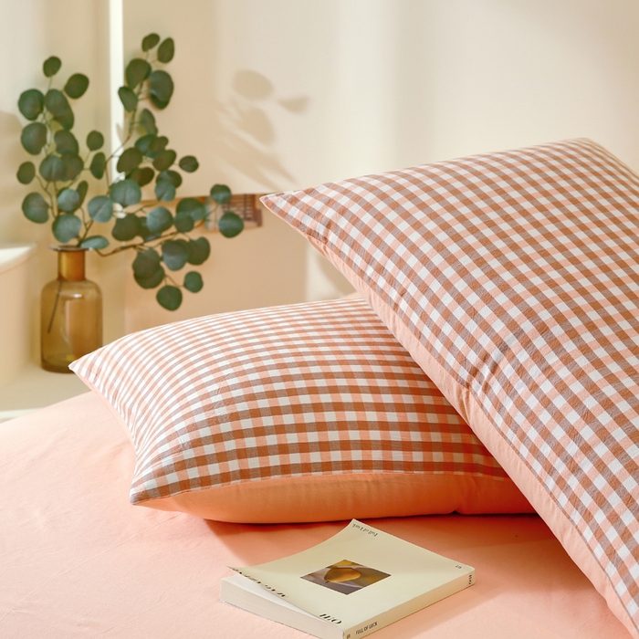 91家纺网 家纺一手货源 找家纺 春皖家纺 2026新款色织AB版水洗棉三件套四件套单品系列（单枕套风格一） 素雅-玉格