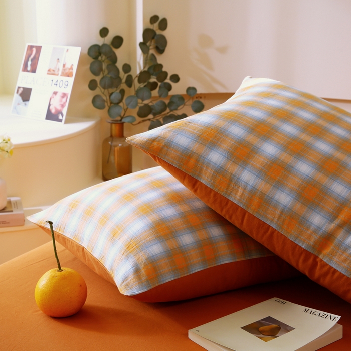 91家纺网 家纺一手货源 找家纺 春皖家纺 2026新款色织AB版水洗棉三件套四件套单品系列（单枕套风格一） 素雅-沐夏