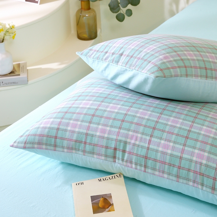 91家纺网 家纺一手货源 找家纺 春皖家纺 2026新款色织AB版水洗棉三件套四件套单品系列（单枕套风格一） 素雅-情调