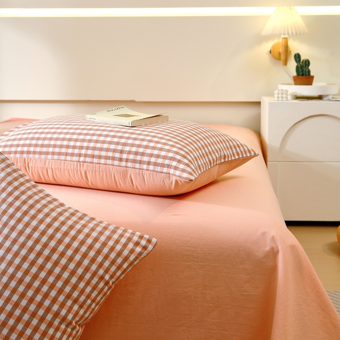 91家纺网 家纺一手货源 找家纺 春皖家纺 2026新款色织AB版水洗棉三件套四件套单品系列（单枕套风格一） 素雅-玉格