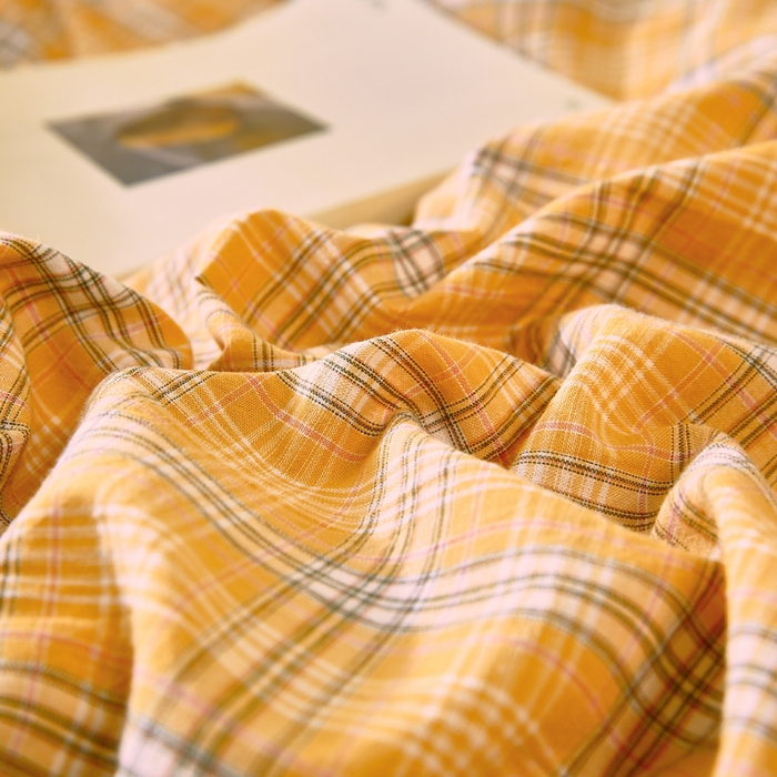 91家纺网 家纺一手货源 找家纺 春皖家纺 2026新款色织AB版水洗棉三件套四件套单品系列（单枕套风格一） 素雅-黄条