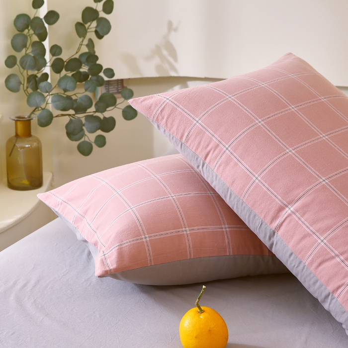 91家纺网 家纺一手货源 找家纺 春皖家纺 2026新款色织AB版水洗棉三件套四件套单品系列（单枕套风格一） 素雅-韵粉