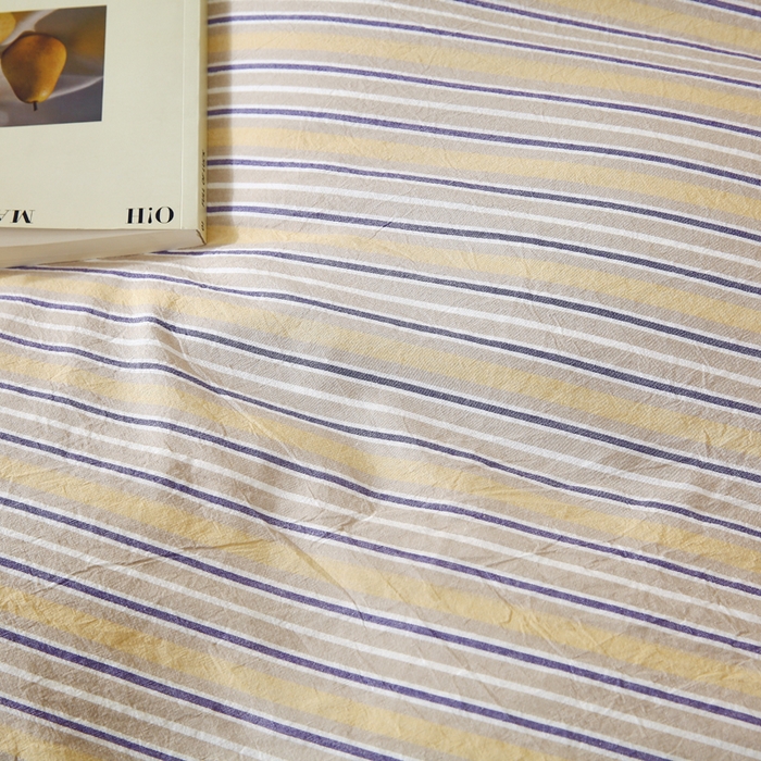 91家纺网 家纺一手货源 找家纺 春皖家纺 2026新款色织AB版水洗棉三件套四件套单品系列（单枕套风格一） 素雅-杏黄纹