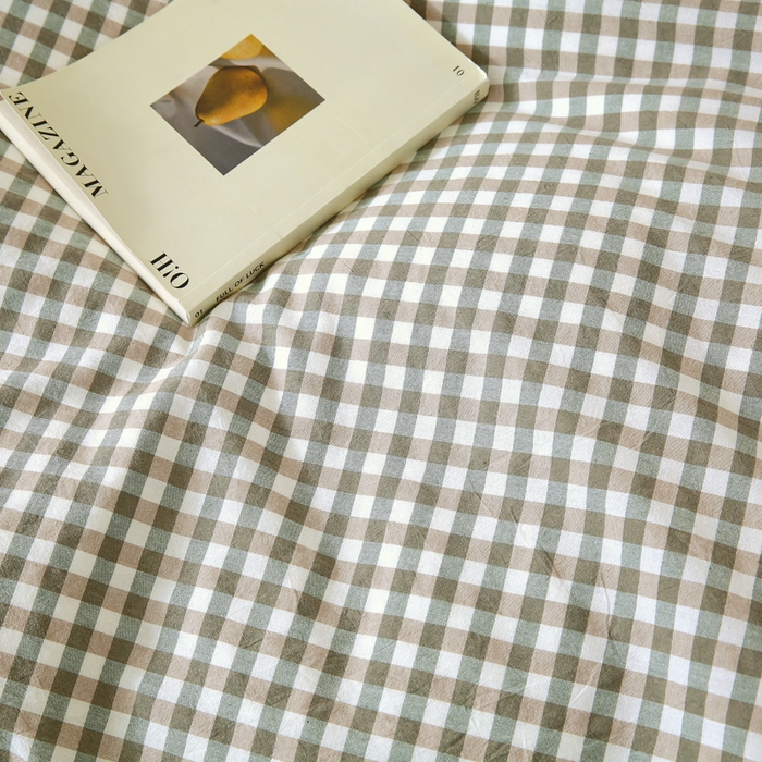 91家纺网 家纺一手货源 找家纺 春皖家纺 2026新款色织AB版水洗棉三件套四件套单品系列（单枕套风格一） 素雅-绿格