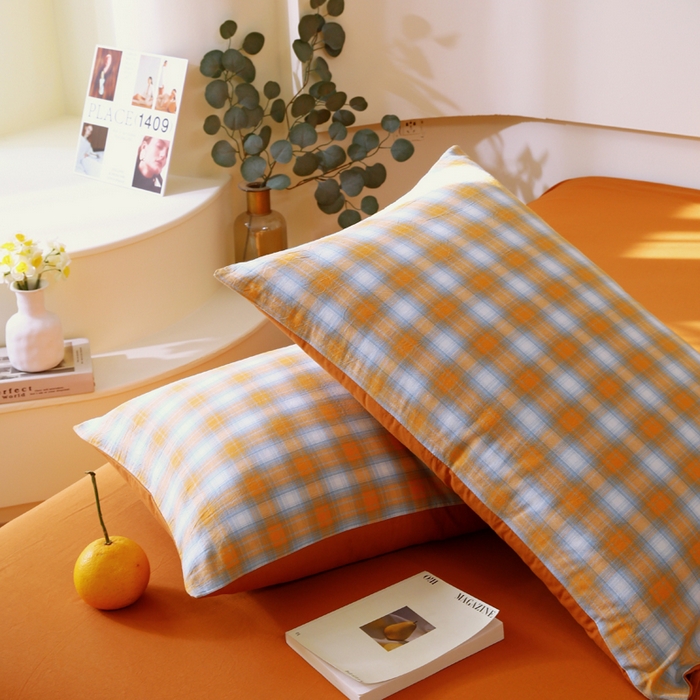 91家纺网 家纺一手货源 找家纺 春皖家纺 2026新款色织AB版水洗棉三件套四件套单品系列（单枕套风格一） 素雅-沐夏