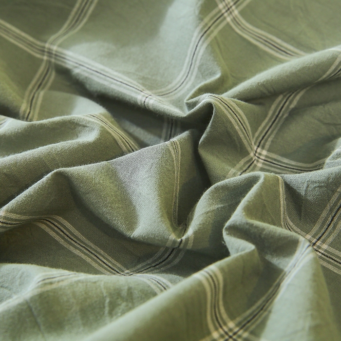 91家纺网 家纺一手货源 找家纺 春皖家纺 2026新款色织AB版水洗棉三件套四件套单品系列（单枕套风格一） 素雅-韵绿