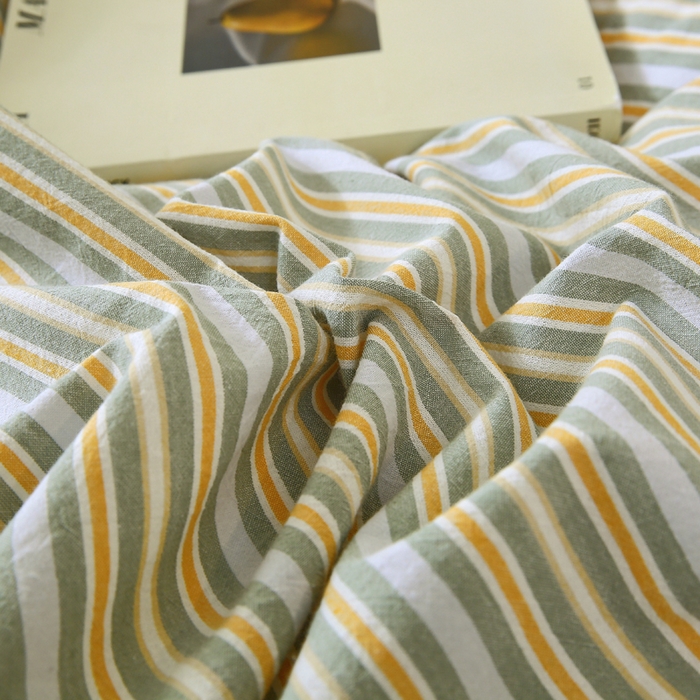 91家纺网 家纺一手货源 找家纺 春皖家纺 2026新款色织AB版水洗棉三件套四件套单品系列（单枕套风格一） 素雅-绿条