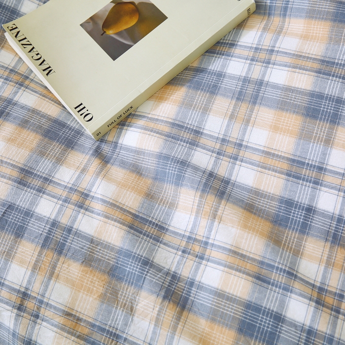 91家纺网 家纺一手货源 找家纺 春皖家纺 2026新款色织AB版水洗棉三件套四件套单品系列（单枕套风格一） 翠竹-蓝格