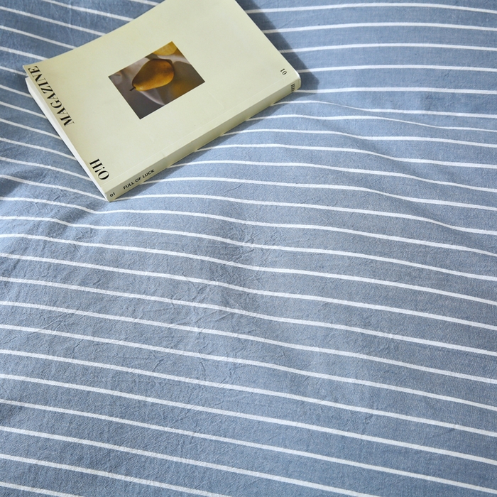 91家纺网 家纺一手货源 找家纺 春皖家纺 2026新款色织AB版水洗棉三件套四件套单品系列（单枕套风格一） 素雅-蓝条