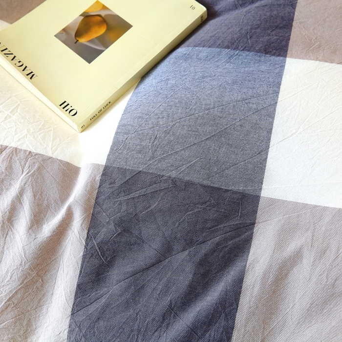 91家纺网 家纺一手货源 找家纺 春皖家纺 2026新款色织AB版水洗棉三件套四件套单品系列（单枕套风格一） 素雅-蓝大格