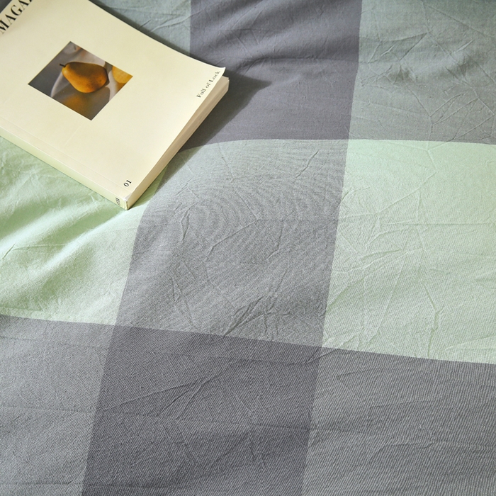 91家纺网 家纺一手货源 找家纺 春皖家纺 2026新款色织AB版水洗棉三件套四件套单品系列（单枕套风格一） 素雅-清格