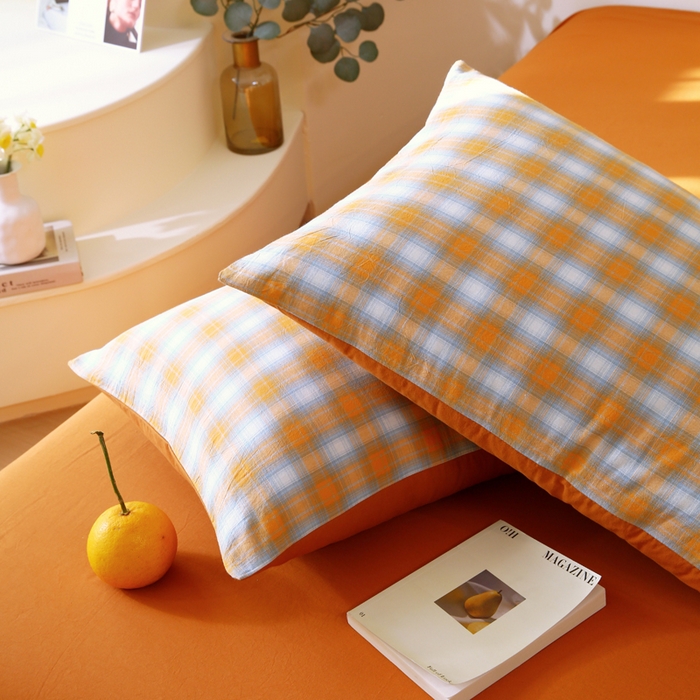 91家纺网 家纺一手货源 找家纺 春皖家纺 2026新款色织AB版水洗棉三件套四件套单品系列（单枕套风格一） 素雅-沐夏