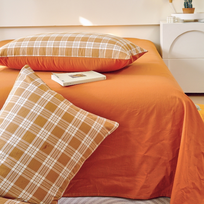 91家纺网 家纺一手货源 找家纺 春皖家纺 2026新款色织AB版水洗棉三件套四件套单品系列（单枕套风格一） 素雅-黄格