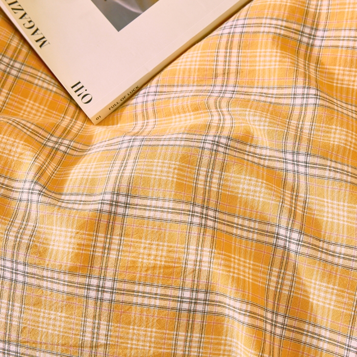 91家纺网 家纺一手货源 找家纺 春皖家纺 2026新款色织AB版水洗棉三件套四件套单品系列（单枕套风格一） 素雅-黄条