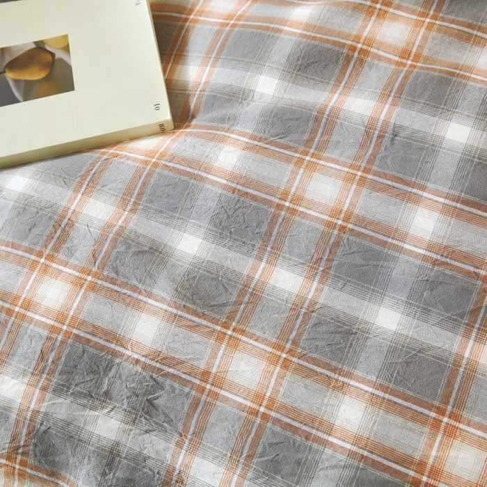 91家纺网 家纺一手货源 找家纺 春皖家纺 2026新款色织AB版水洗棉三件套四件套单品系列（单枕套风格一） 栗木-咖格