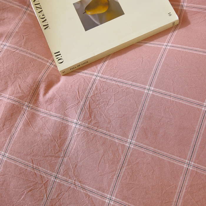 91家纺网 家纺一手货源 找家纺 春皖家纺 2026新款色织AB版水洗棉三件套四件套单品系列（单枕套风格一） 素雅-韵粉