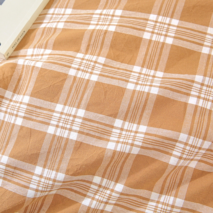 91家纺网 家纺一手货源 找家纺 春皖家纺 2026新款色织AB版水洗棉三件套四件套单品系列（单枕套风格一） 素雅-黄格