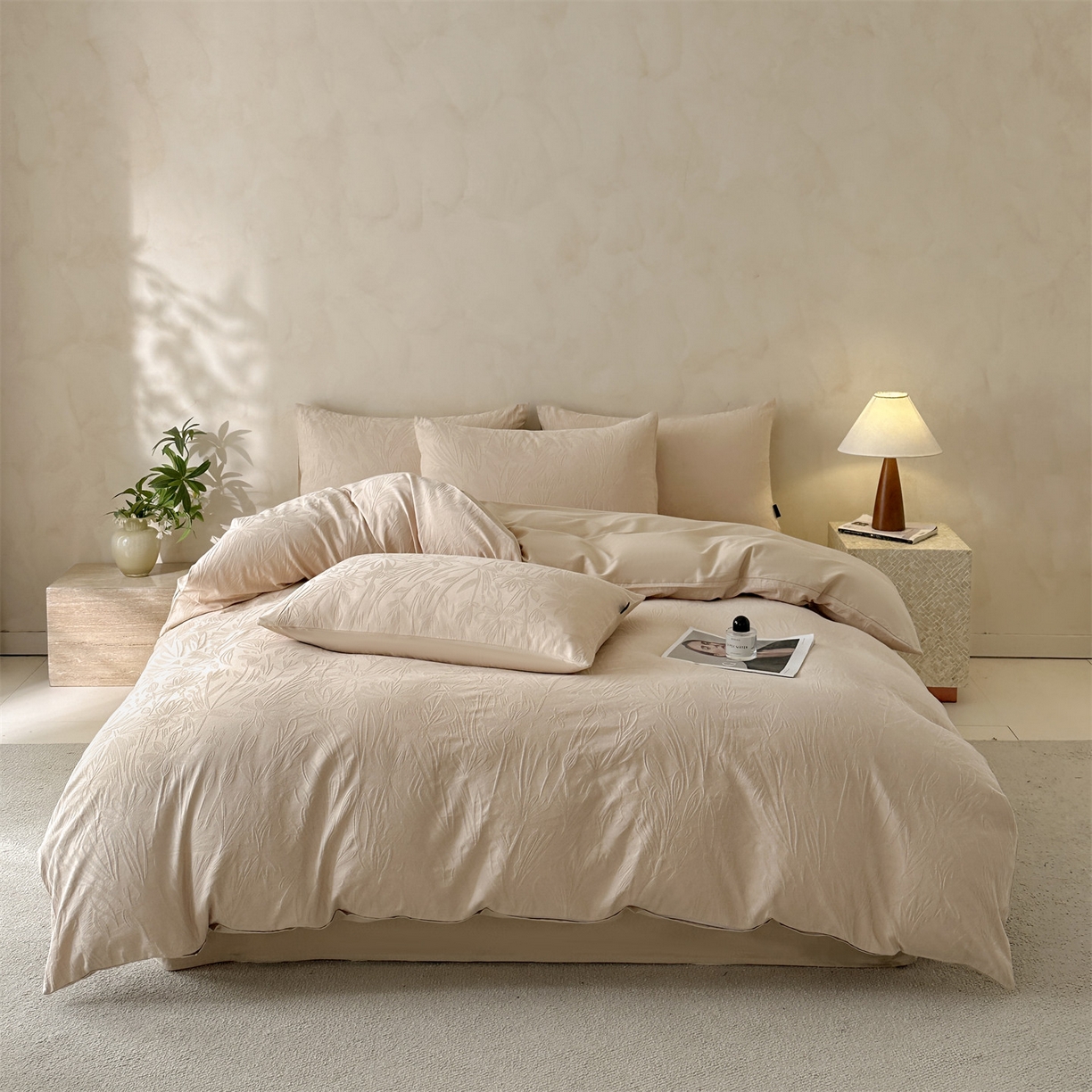 91家纺网 家纺一手货源 找家纺 恒爱家纺 2026春夏新款全棉纯棉提花四件套 向阳花开-米黄