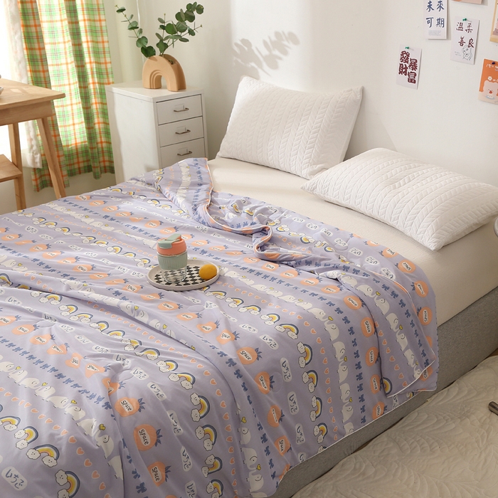 91家纺网 家纺一手货源 找家纺 薇玛仕 2026爆款新款印花凉感丝夏凉被空调被带氨自带凉感夏被 彩虹象-紫