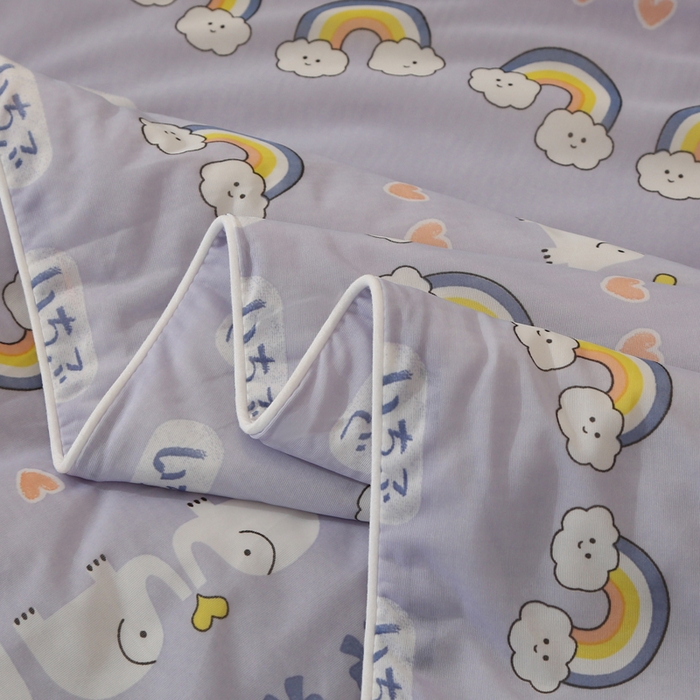 91家纺网 家纺一手货源 找家纺 薇玛仕 2026爆款新款印花凉感丝夏凉被空调被带氨自带凉感夏被 彩虹象-紫