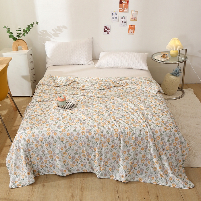 91家纺网 家纺一手货源 找家纺 薇玛仕 2026爆款新款印花凉感丝夏凉被空调被带氨自带凉感夏被 花海-绿
