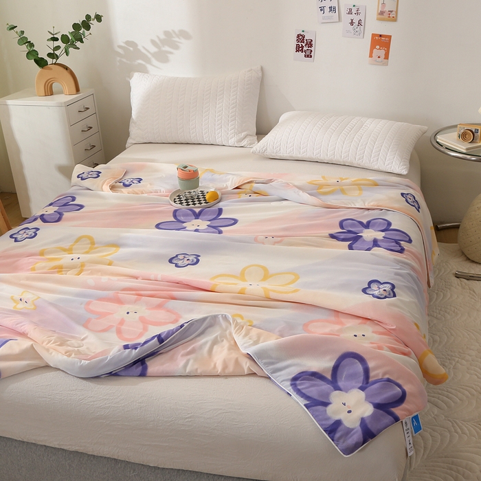 91家纺网 家纺一手货源 找家纺 薇玛仕 2026爆款新款印花凉感丝夏凉被空调被带氨自带凉感夏被 花颜