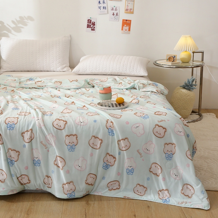 91家纺网 家纺一手货源 找家纺 薇玛仕 2026爆款新款印花凉感丝夏凉被空调被带氨自带凉感夏被 兔兔熊