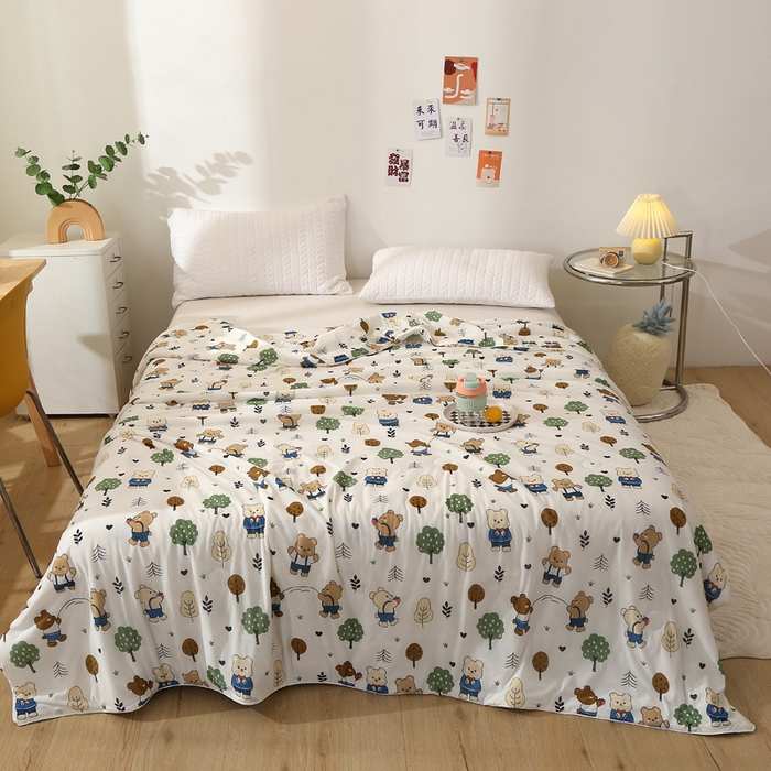 91家纺网 家纺一手货源 找家纺 薇玛仕 2026爆款新款印花凉感丝夏凉被空调被带氨自带凉感夏被 小熊乐园