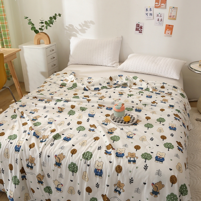 91家纺网 家纺一手货源 找家纺 薇玛仕 2026爆款新款印花凉感丝夏凉被空调被带氨自带凉感夏被 小熊乐园