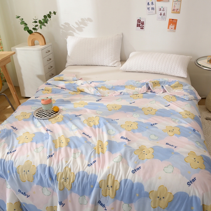 91家纺网 家纺一手货源 找家纺 薇玛仕 2026爆款新款印花凉感丝夏凉被空调被带氨自带凉感夏被 星语心愿-蓝