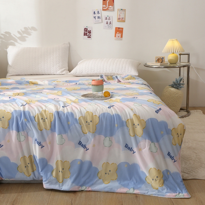 91家纺网 家纺一手货源 找家纺 薇玛仕 2026爆款新款印花凉感丝夏凉被空调被带氨自带凉感夏被 星语心愿-蓝