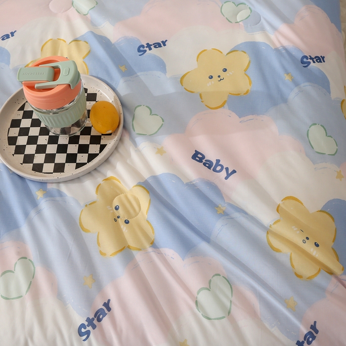 91家纺网 家纺一手货源 找家纺 薇玛仕 2026爆款新款印花凉感丝夏凉被空调被带氨自带凉感夏被 星语心愿-蓝