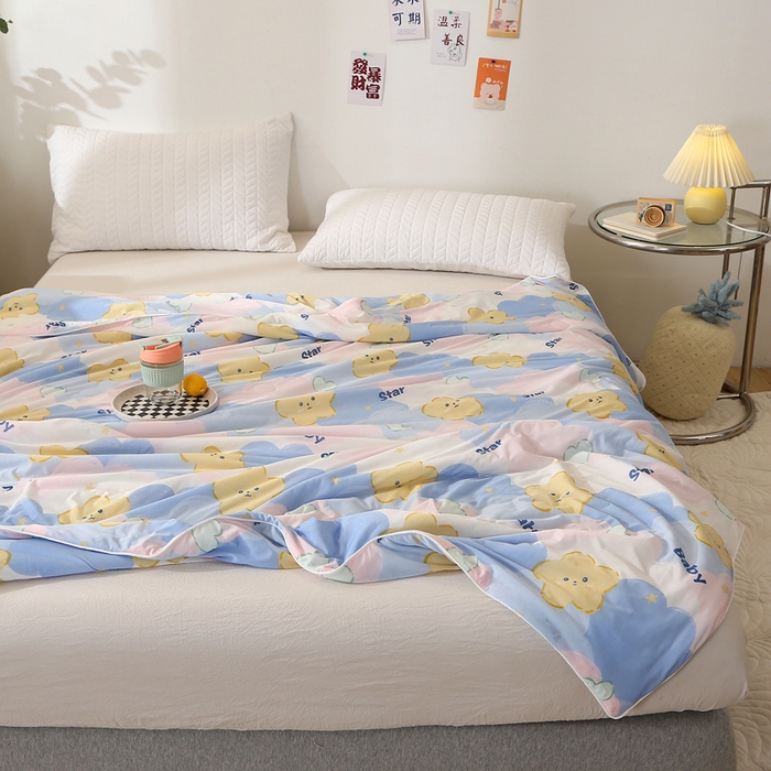 91家纺网 家纺一手货源 找家纺 薇玛仕 2026爆款新款印花凉感丝夏凉被空调被带氨自带凉感夏被 星语心愿-蓝