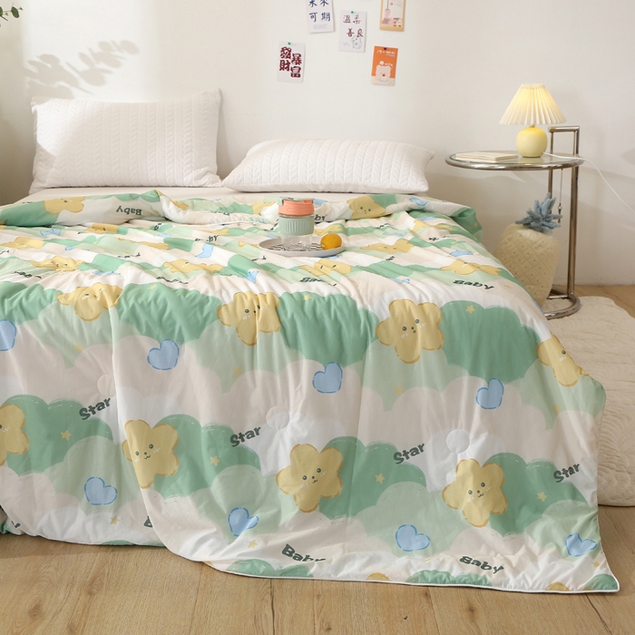 91家纺网 家纺一手货源 找家纺 薇玛仕 2026爆款新款印花凉感丝夏凉被空调被带氨自带凉感夏被 星语心愿-绿