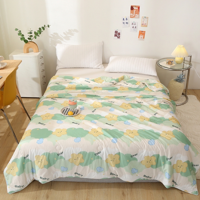 91家纺网 家纺一手货源 找家纺 薇玛仕 2026爆款新款印花凉感丝夏凉被空调被带氨自带凉感夏被 星语心愿-绿