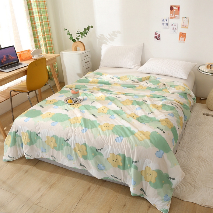 91家纺网 家纺一手货源 找家纺 薇玛仕 2026爆款新款印花凉感丝夏凉被空调被带氨自带凉感夏被 星语心愿-绿