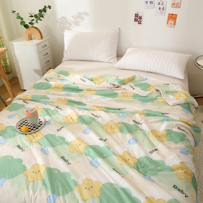 91家纺网 家纺一手货源 找家纺 薇玛仕 2026爆款新款印花凉感丝夏凉被空调被带氨自带凉感夏被 星语心愿-绿