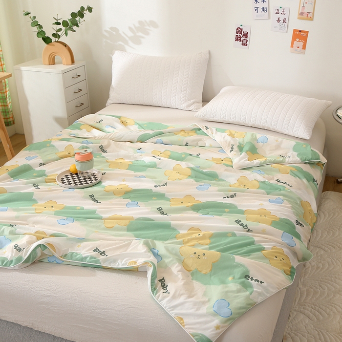 91家纺网 家纺一手货源 找家纺 薇玛仕 2026爆款新款印花凉感丝夏凉被空调被带氨自带凉感夏被 星语心愿-绿